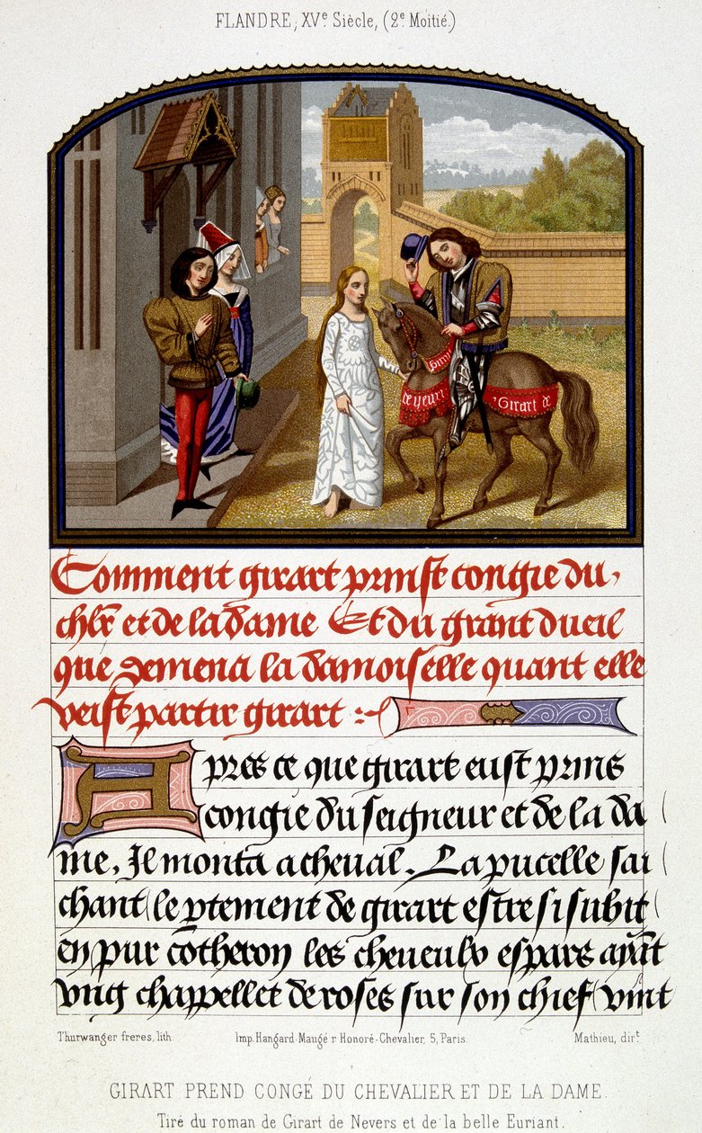 Girart żegna rycerza i damę - faksymile iluminacji z XV wieku autorstwa Unknown artist