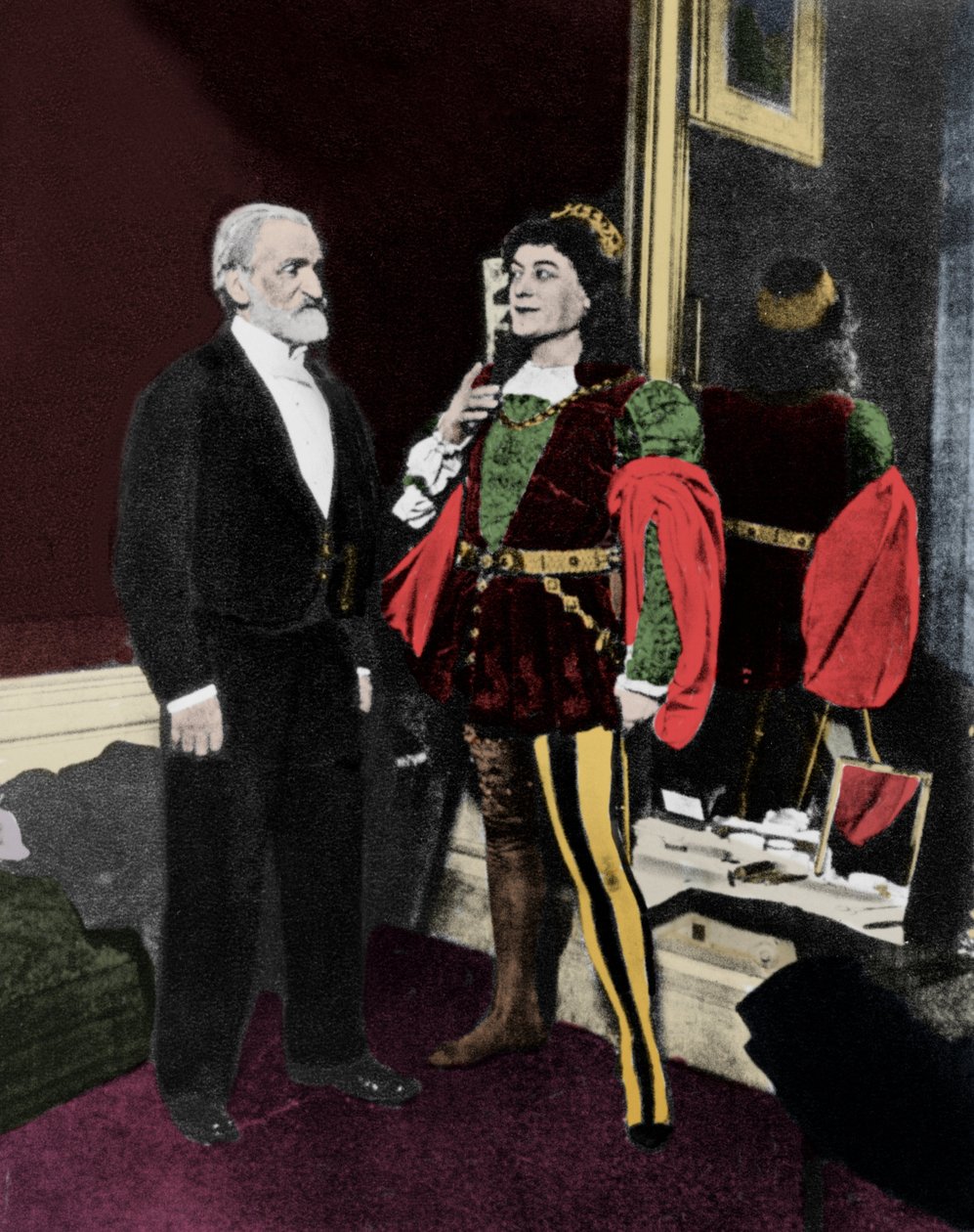 Giuseppe Verdi i Victor Maurel (w Iago) w lutym 1887 roku w mediolańskiej Scali po premierze Otella. autorstwa Unknown artist