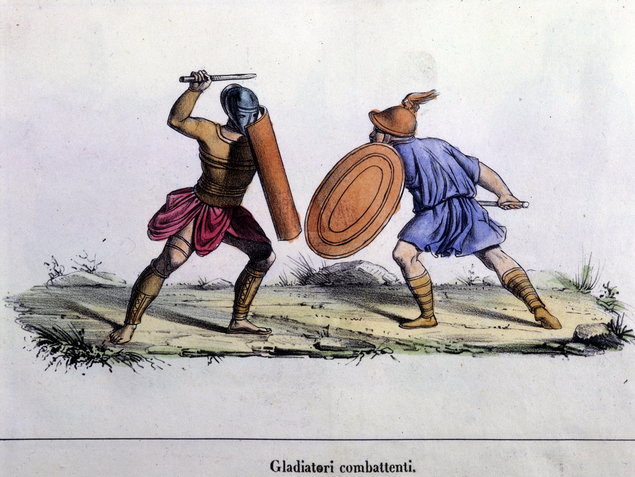 Walka gladiatorów. Grawerowanie z XIX wieku. autorstwa Unknown artist