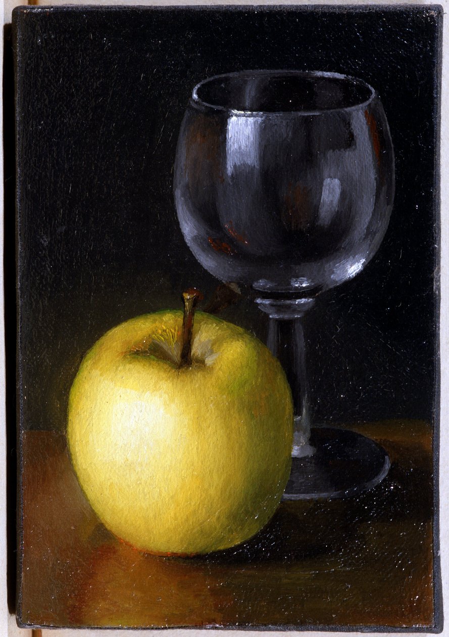 Szkło i żółte jabłko - Martwa natura, Olej na płótnie autorstwa Unknown artist
