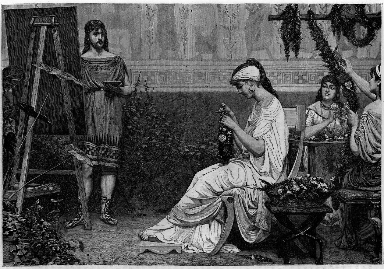 Gliceryna pozująca przed greckim malarzem Pauzjaszem (IV w. p.n.e.) do obrazu „Stefanopklos””. Grawerowanie w „Le journal de la jeunesse”” autorstwa Unknown artist