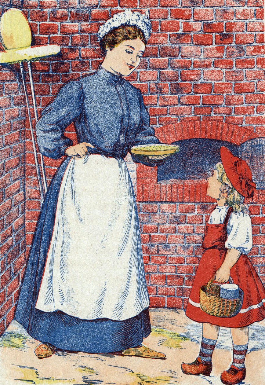 Idź zanieś to ciasto i ten garnek masła do swojej babci. Anonimowa ilustracja do „Czerwonego Kapturka”, opowiadania Charlesa Perraulta (1628-1703), francuskiego pisarza. Zdjęcia Marcel Vagne, Jarville Nancy, bez daty (koniec XIX wieku). autorstwa Unknown artist