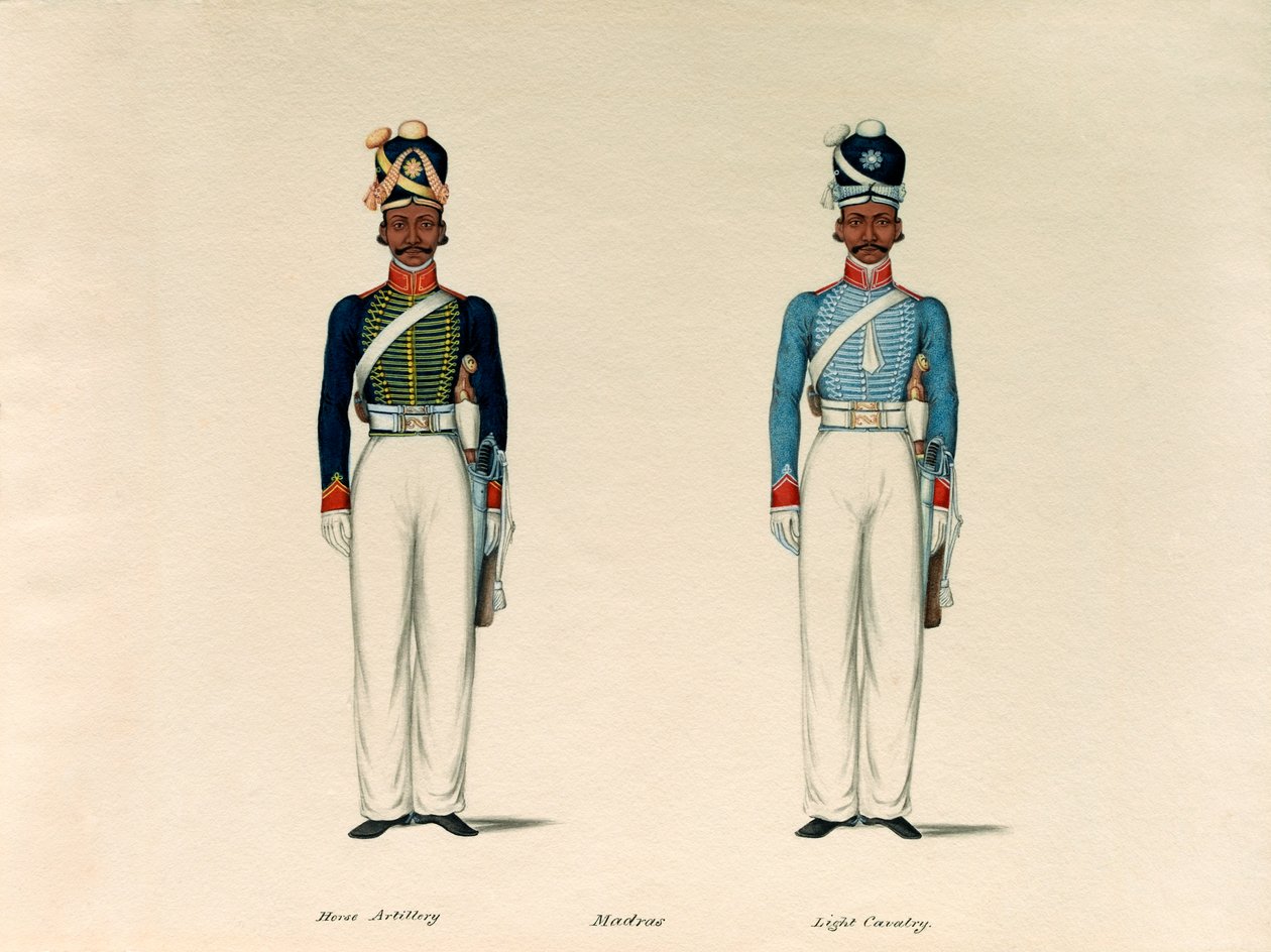 Golundauz, Madras Artyleria Konna; i Sowar, Lekka Kawaleria Madrasu, 1835 ok. autorstwa Unknown