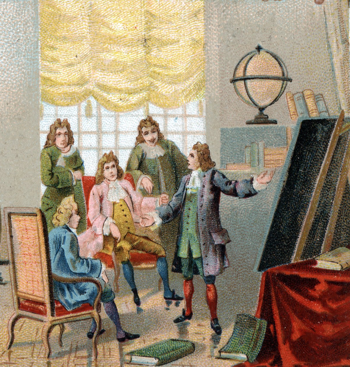 Gottfried Wilhelm Leibniz (1646-1716), niemiecki filozof i matematyk; demonstrując swoje teorie na temat rachunku różniczkowego. Chromolitografia, koniec XIX wieku. autorstwa Unknown artist