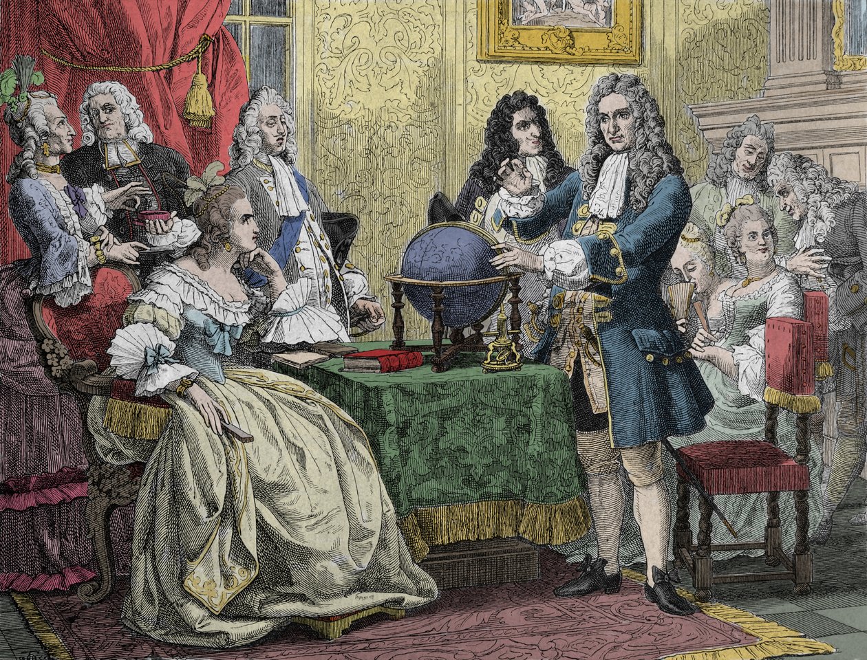Gottfried Wilhelm Leibniz (1646-1716) z wizytą u królowej Zofii Charlotty pruskiej (Sophie-Charlotte z Hanoweru autorstwa Unknown artist