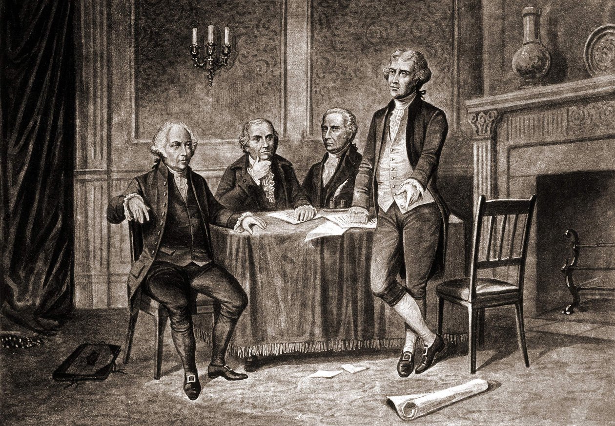 Gubernator Morris (1752-1816) z Adamsem, Hamiltonem i Jeffersonem. autorstwa Unknown artist