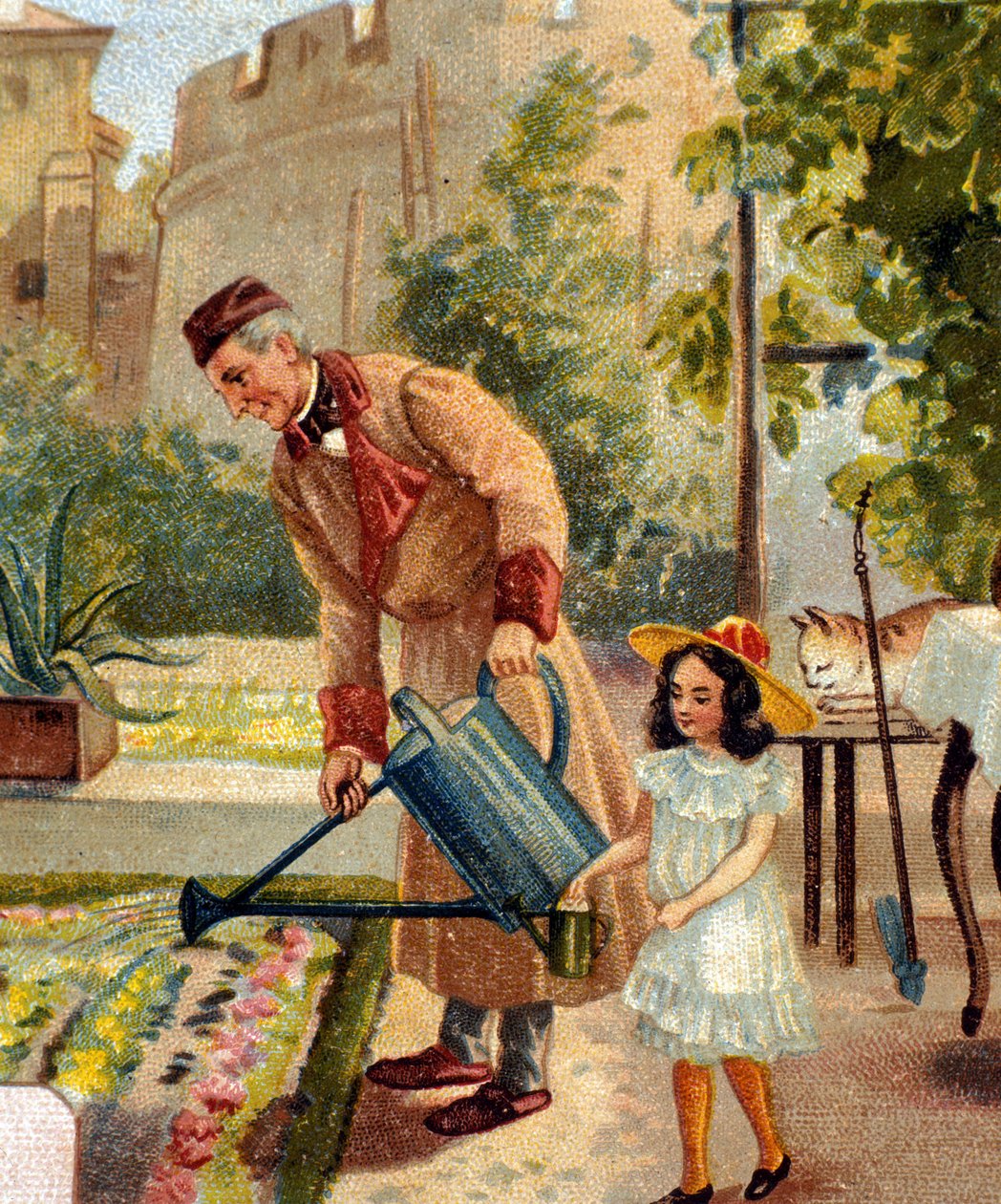 Dziadek ogrodniczy z chromolitografią córeczki pod koniec XIX wieku autorstwa Unknown artist