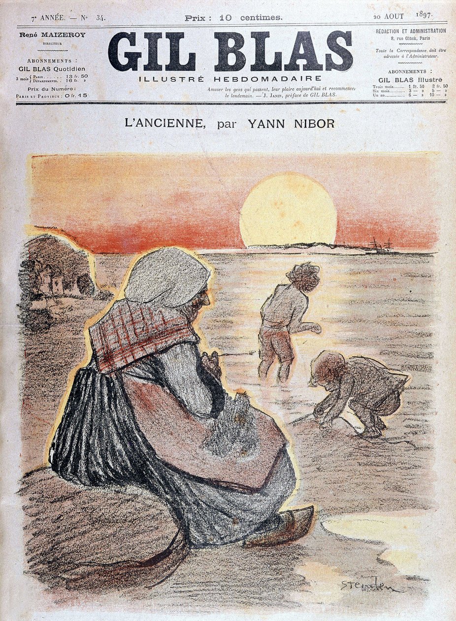 Babcia i dzieci w zachodzącym słońcu „Gil Blas” 20 sierpnia autorstwa Unknown artist
