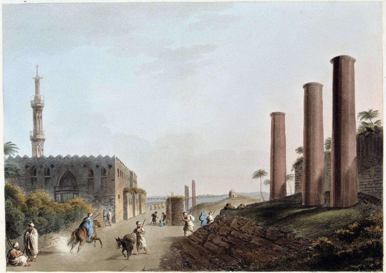 Granitowe filary na portyku kanopusa w starożytnej Aleksandrii - w „Widokach w Egipcie, Palestynie i innych częściach Imperium Osmańskiego”” autorstwa Unknown artist