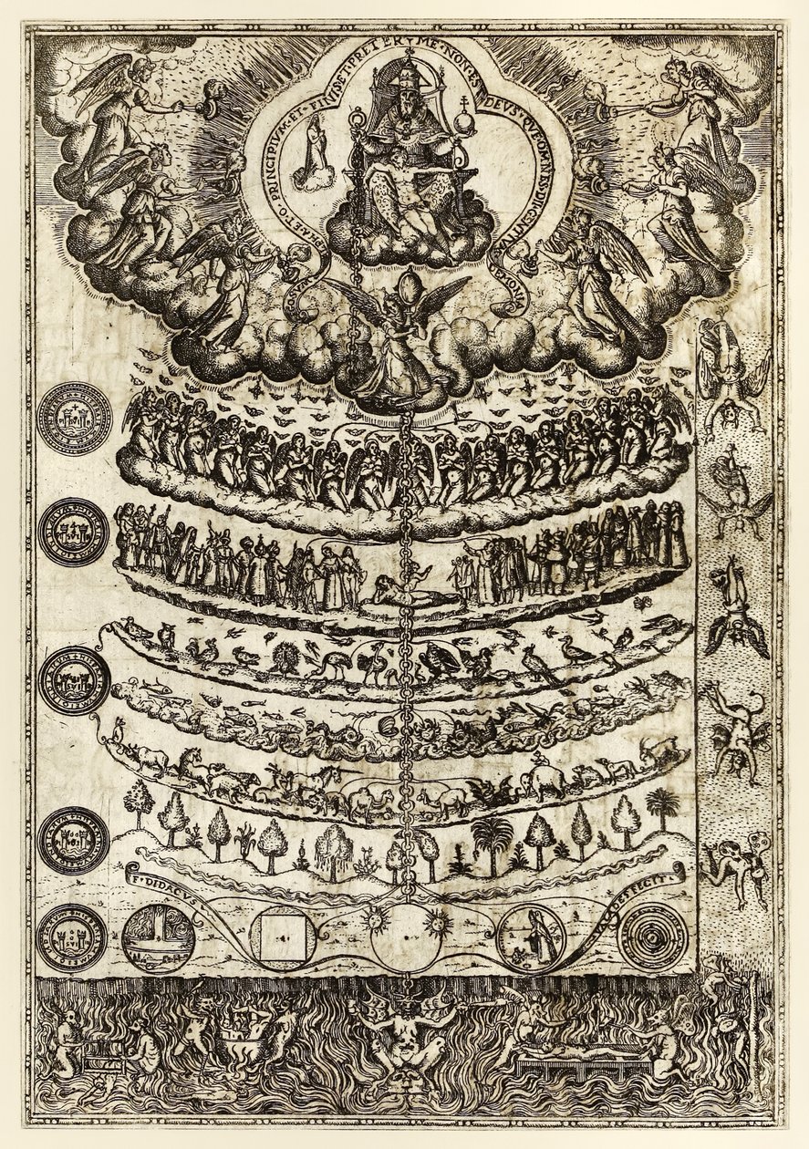Wielki łańcuch bytu” z „Retoryki chrześcijańskiej na używanie kazań i modlitw...” Diego Valadésa autorstwa Unknown artist