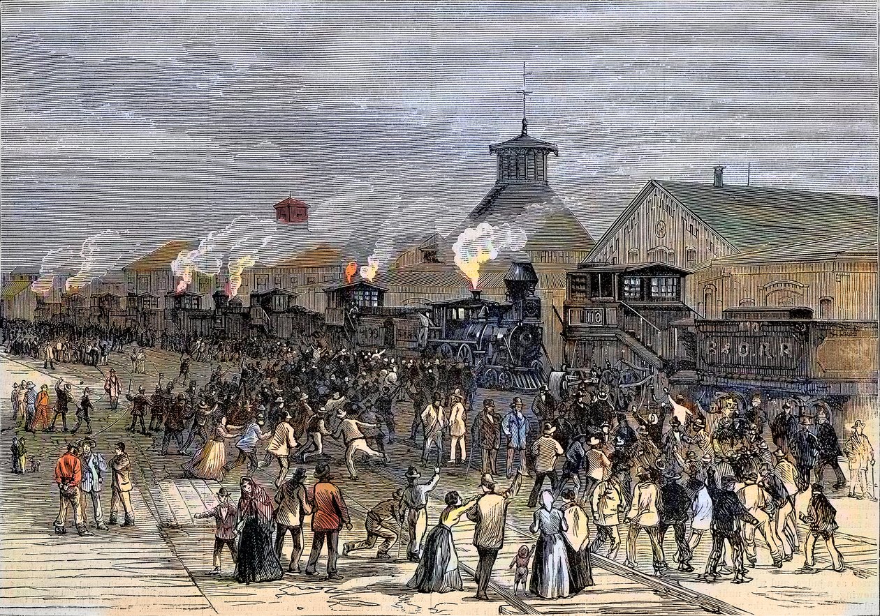 Wielki strajk kolejowy w 1877 r. Blokada silników w Martinsburgu w Wirginii Zachodniej autorstwa Unknown artist