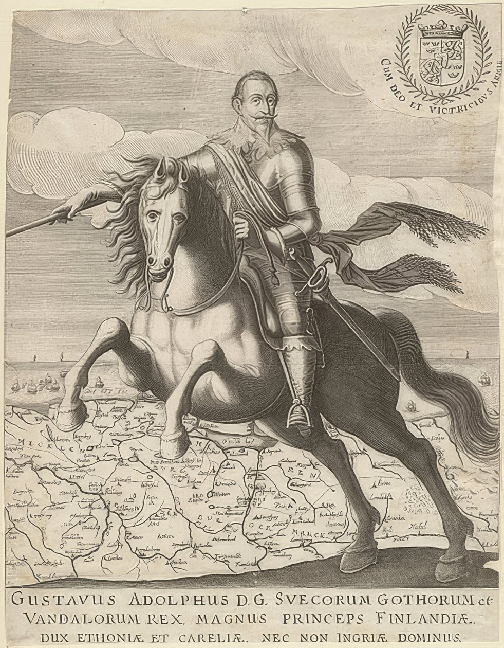 Gustaw II Adolf przed mapą Pomorza w tle. 1630 autorstwa Unknown