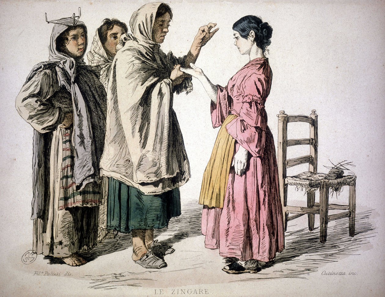 Cygańska lektura w ręku - w „Zwyczaju Królestwa Neapolu”, De Bourcard autorstwa Unknown artist