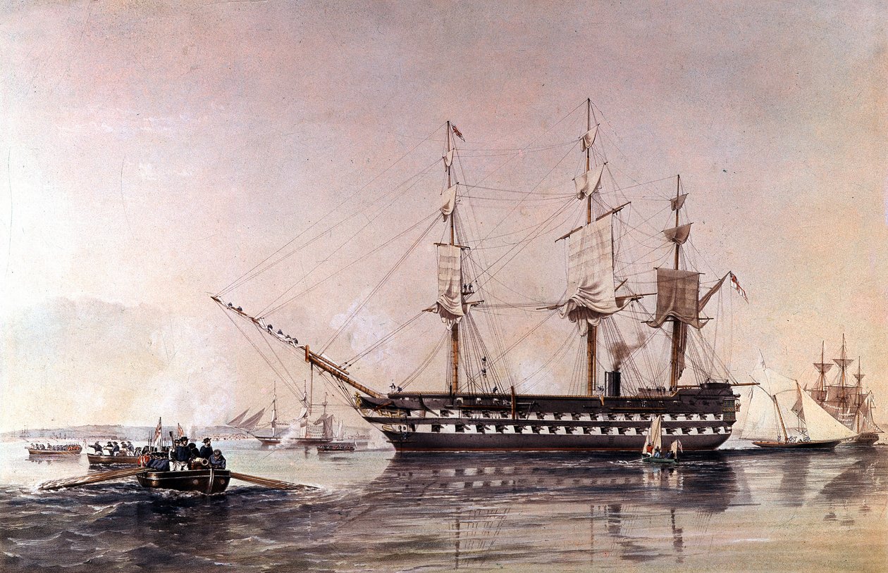 HMS Agamemnon 91 uzbrojony w Royal Navy — okręt drugiej linii HMS Agamemnon zbudowany dla Royal Navy w 1852 r. — autorstwa Unknown artist