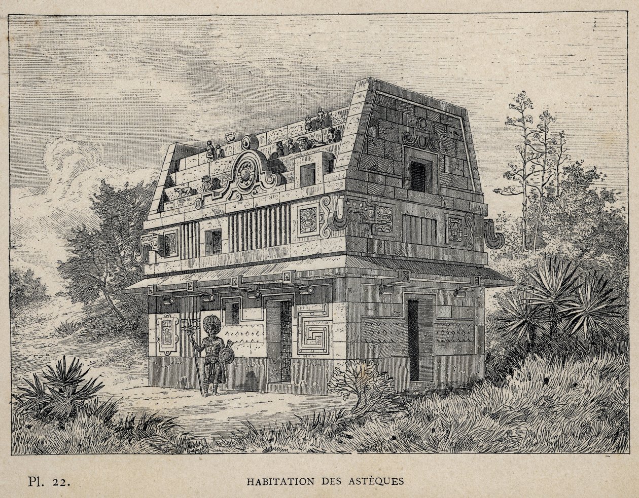Habitation des Asteques (Azteques) (niektórzy Aztekowie) - rycina z 1889 r. w „Historia zamieszkiwania ludzi na Wystawie Powszechnej z 1889 r., autorstwa Charlesa GARNIERA - Librairie centrale des beaux-arts Paris 1889 autorstwa Unknown artist