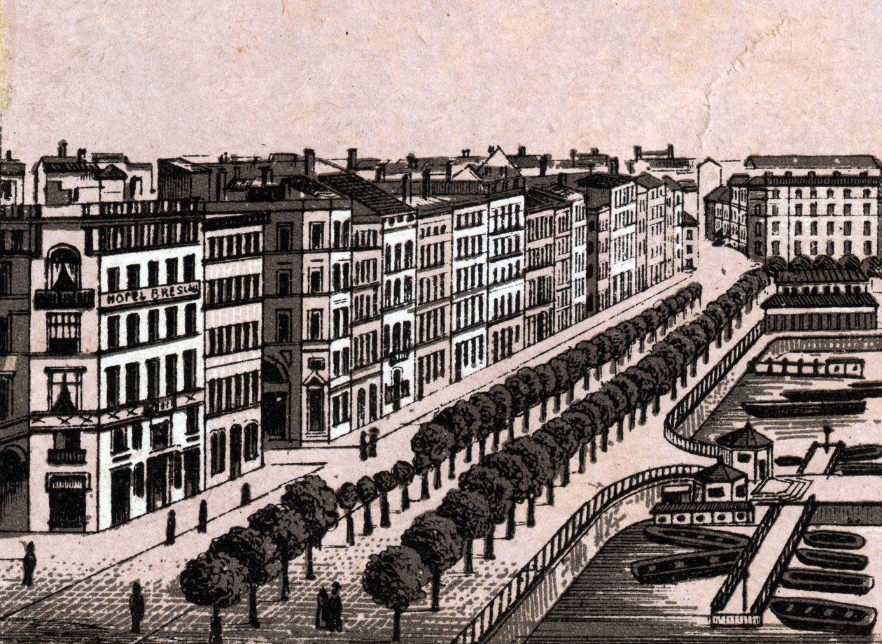 Hamburg, Niemcy: widok stary Jungfernstieg (stary Jungfernstieg w Hamburg). w „” Świat ilustruje 168 odsłon”” Niedatowany (koniec XIX wieku) autorstwa Unknown artist