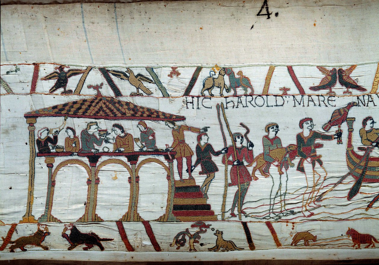 Harold zostaje wysłany przez króla Anglii Edwarda Wyznawcę do Normandii, aby poinformować księcia Wilhelma Zdobywcę (1027-1087), że będzie jego następcą w Koronie Anglii: ostatni posiłek na lądzie przed wejściem na pokład Normandii. z autorstwa Unknown artist