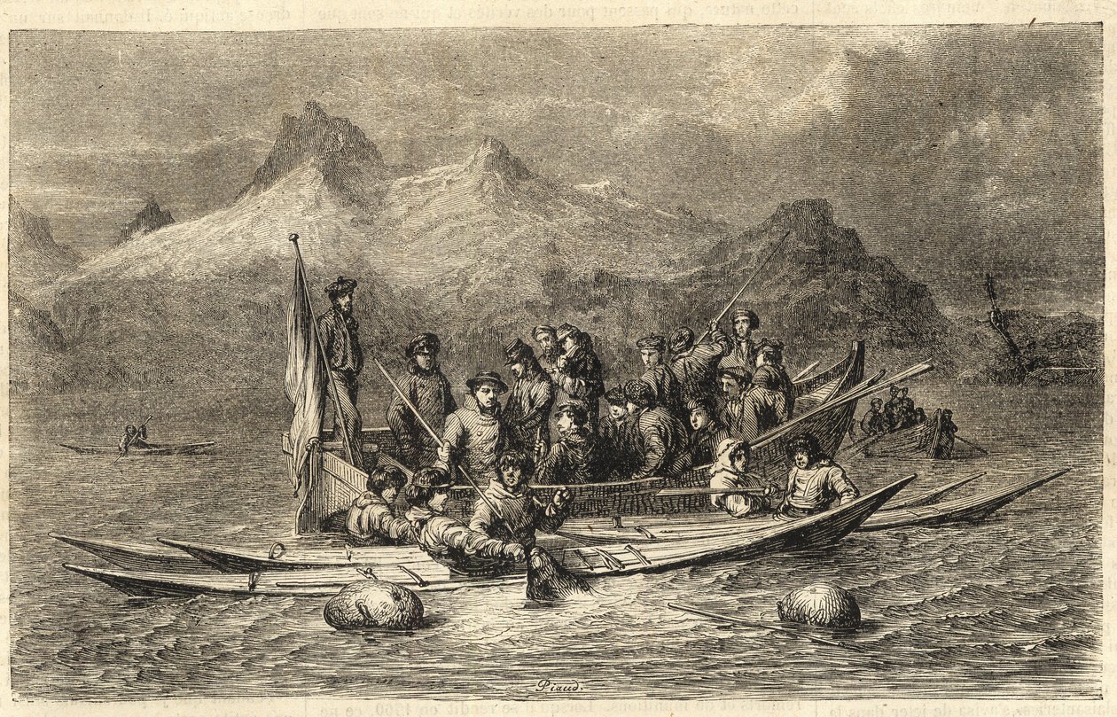 Harp Seal Hunt - Polowanie na foki na Grenlandii - Grawerowanie z „” The Illustrous Universe”” 1866 autorstwa Unknown artist