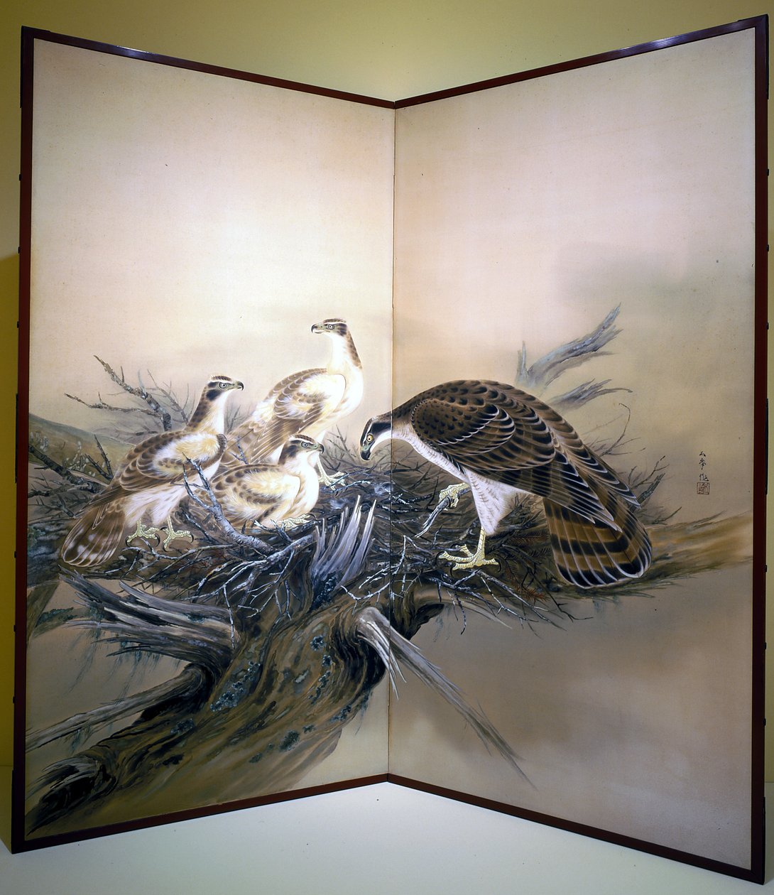Hawks, Nest And Broken Tree (atrament i kolory na jedwabiu) autorstwa Unknown artist