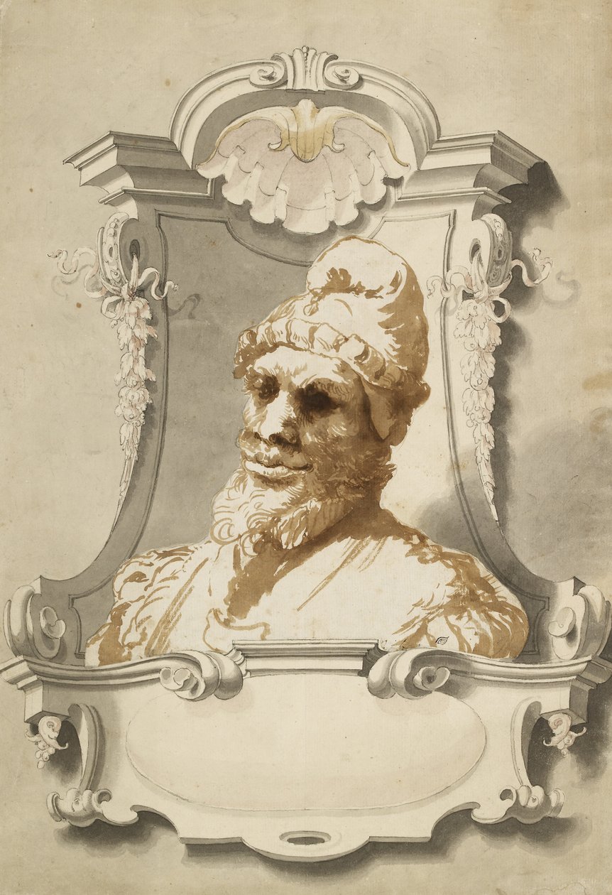 Głowa mężczyzny, ok. XVII w. (rysunek pędzlem w bistre) autorstwa Unknown artist