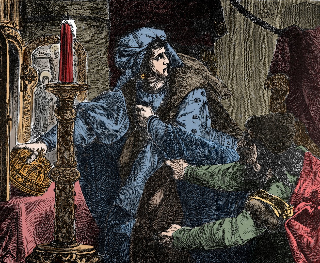 Helene Kottanner (Kottanerin, Kottannerin) (1439-1440) kradnie koronę królewską św. Szczepana (Święta Korona Węgierska) w 1440 roku (Stefan I Węgier) ( autorstwa Unknown artist
