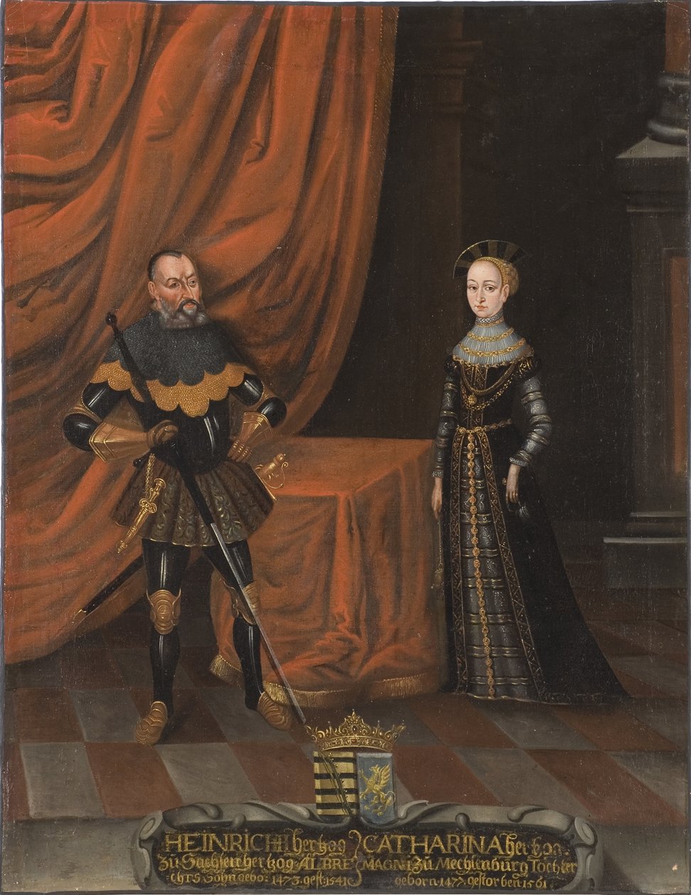 Henryk IV de Saxe, dit le Pieux et Catherine de Mecklenburg - książę Henryk Pobożny (1473-1541) i księżna Katarzyna Meklemburska (1487-1561), Anonim. Olej na płótnie. Wymiar: 101,5x79 cm. Muzeum Narodowe w Sztokholmie autorstwa Unknown artist