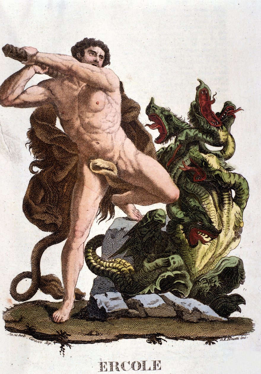 Herkules uderza w Hydrę Lerny - grawer autorstwa Unknown artist