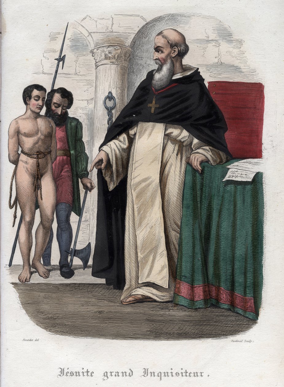 Więzień heretycki i wielki inkwizytor jezuitów za panowania papieża Klemensa VIII (1592-1605). Rycina z 1842 roku w „Histoire des Popes” Maurice
