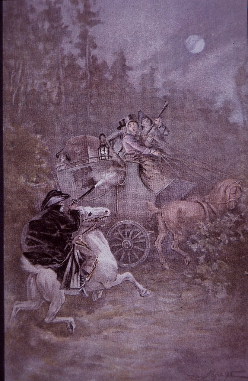 Highwayman trzyma dyliżans na początku XIX wieku (kolor lito) autorstwa Unknown artist