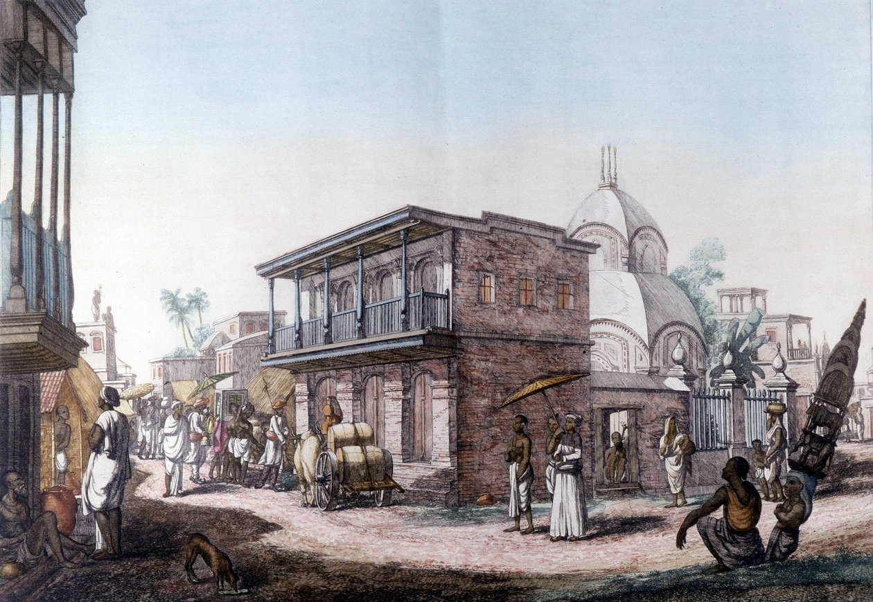 Budynki hinduskie: ulica w mieście Kalkuta (Kolkata), Indie. autorstwa Unknown artist