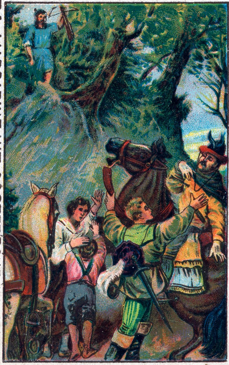 Historia Guillaume Tell (William Tell) (legendarni bohaterowie niepodległości Szwajcarii): śmierć Gesslera. Chromolitografia z końca XIX wieku. autorstwa Unknown artist