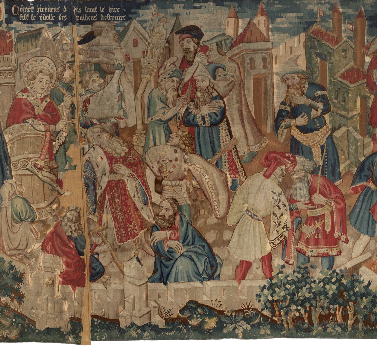 Historia św. Piata i św. Eleutery, scena 4: Hirineus niszczy bożka ludu Tournai autorstwa Unknown artist