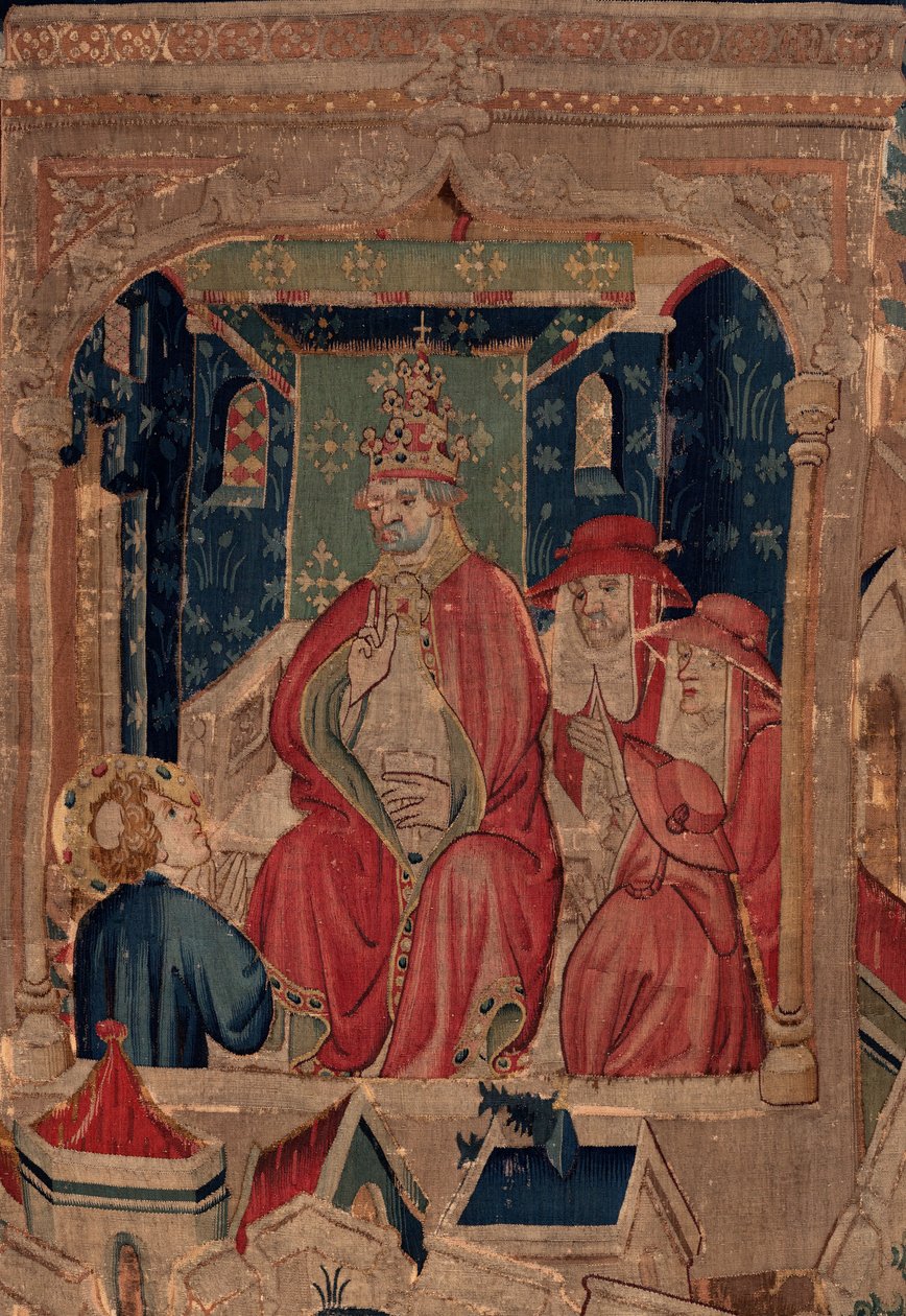 Historia św. Piata i św. Eleutery, scena 9 Potwierdzenie św. Szczegół w połowie. Scena z papieżem. autorstwa Unknown artist