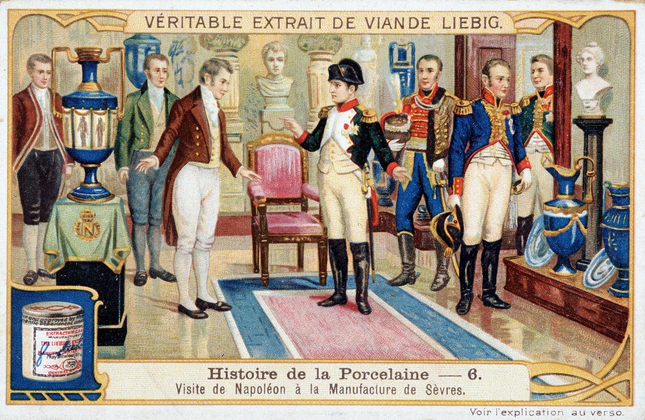 Historia porcelany: wizyta Napoleona Bonaparte (1769-1821) w manufakturze Sevres - Liebig chromolitografia autorstwa Unknown artist