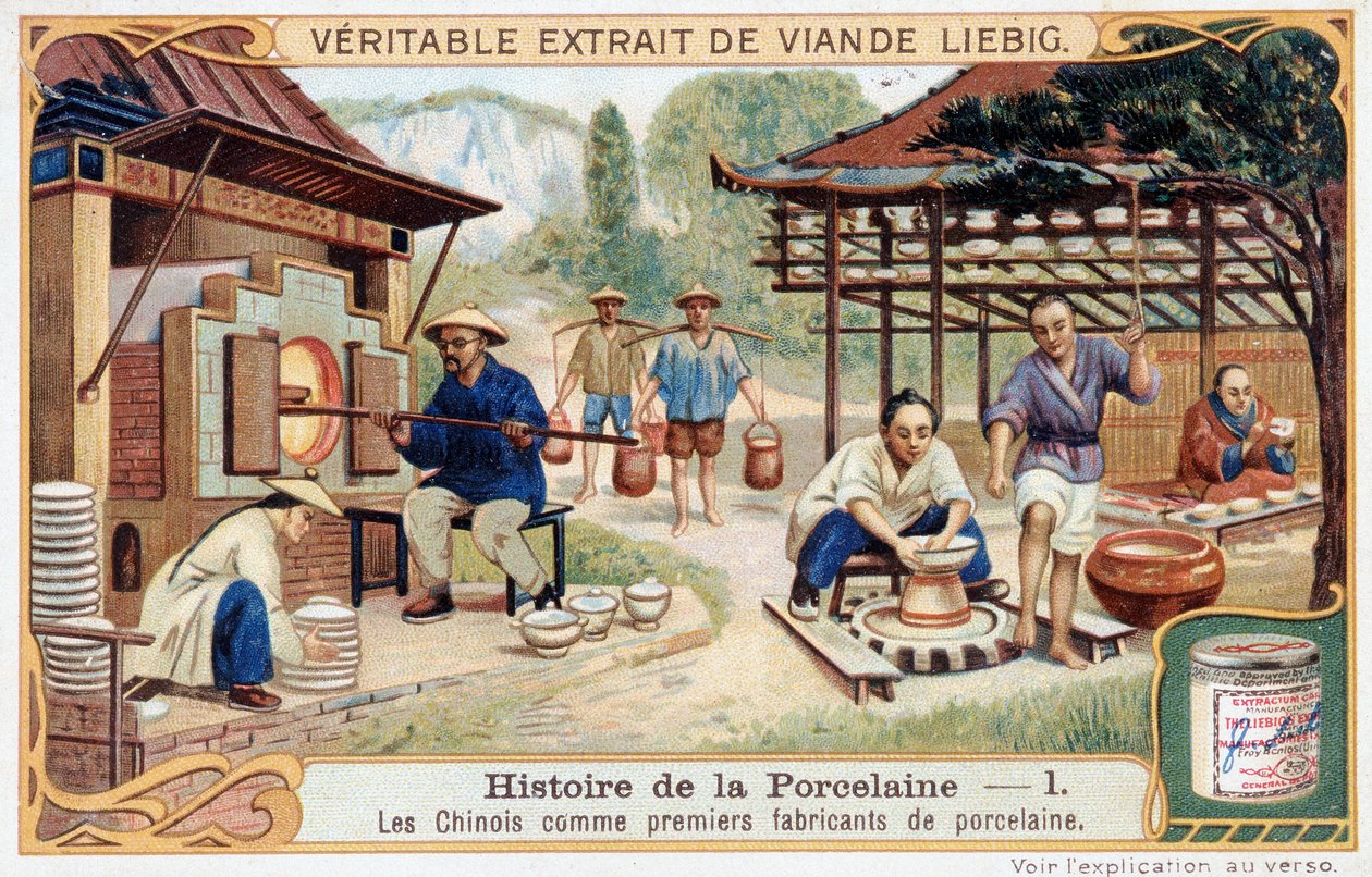 Historia porcelany: Chińczycy jako pierwsi producenci porcelany – chromolitografia Liebiga autorstwa Unknown artist