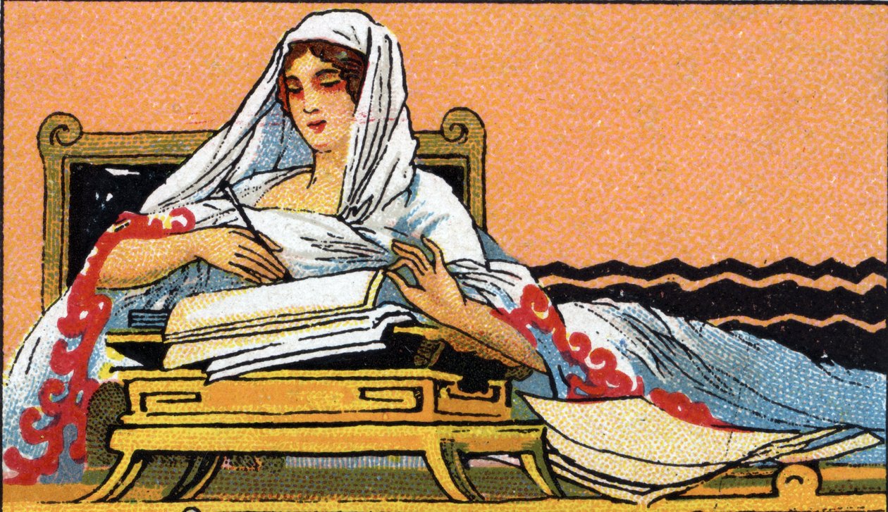Historia pisma: młoda kobieta pisząca na zeszycie po łacinie, początek XX wieku (chromo) autorstwa Unknown Artist