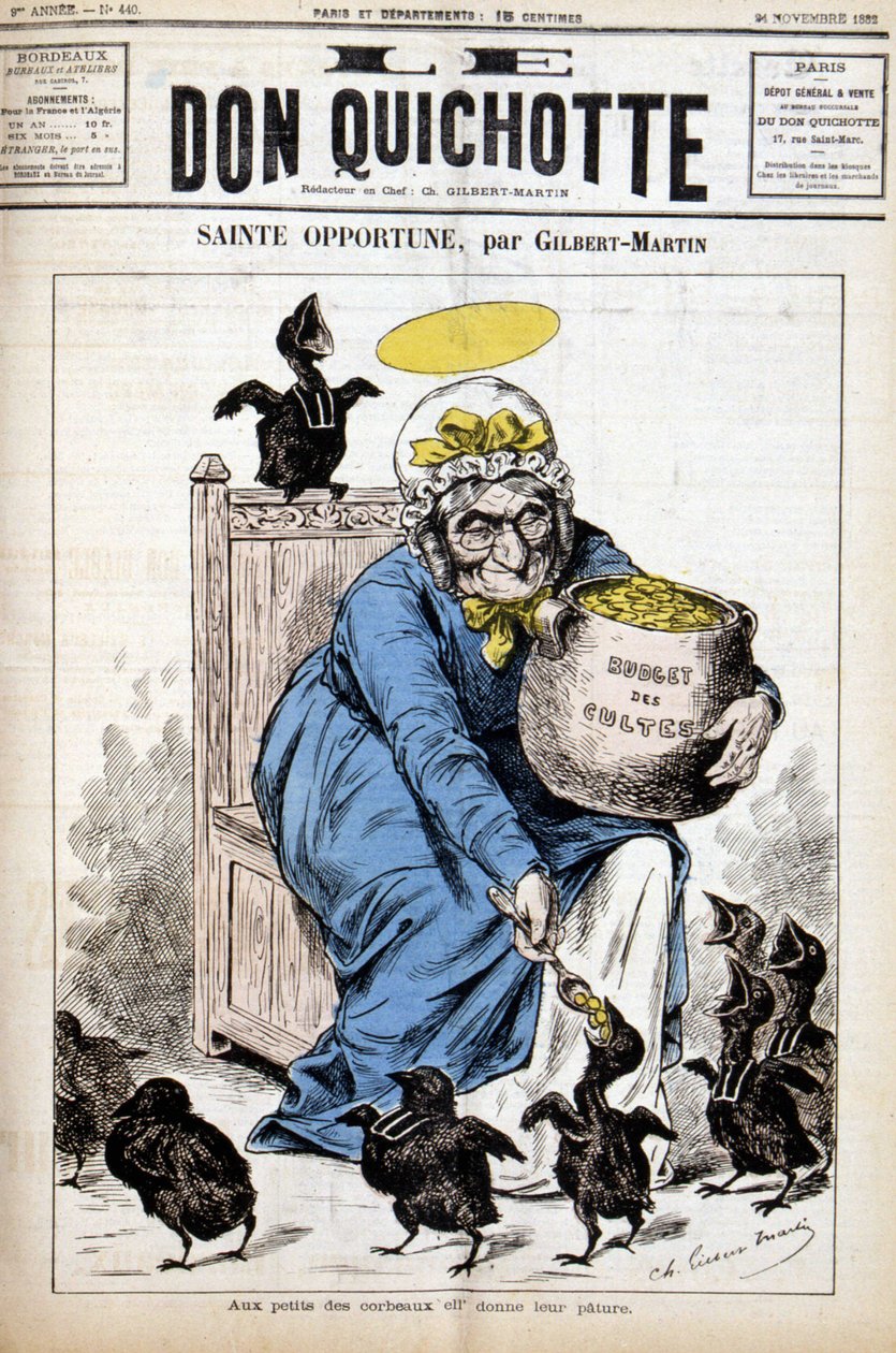 Święta Szansa i budżet kultów: małym wronom daje dojrzałość - w „Le Don Kichot”” z 24.11.1882 r. autorstwa Unknown artist