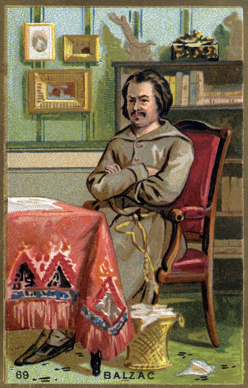 Honoré de Balzac (1799 - 1850) w swoim biurze. XIX-wieczna chromolitografia. autorstwa Unknown artist