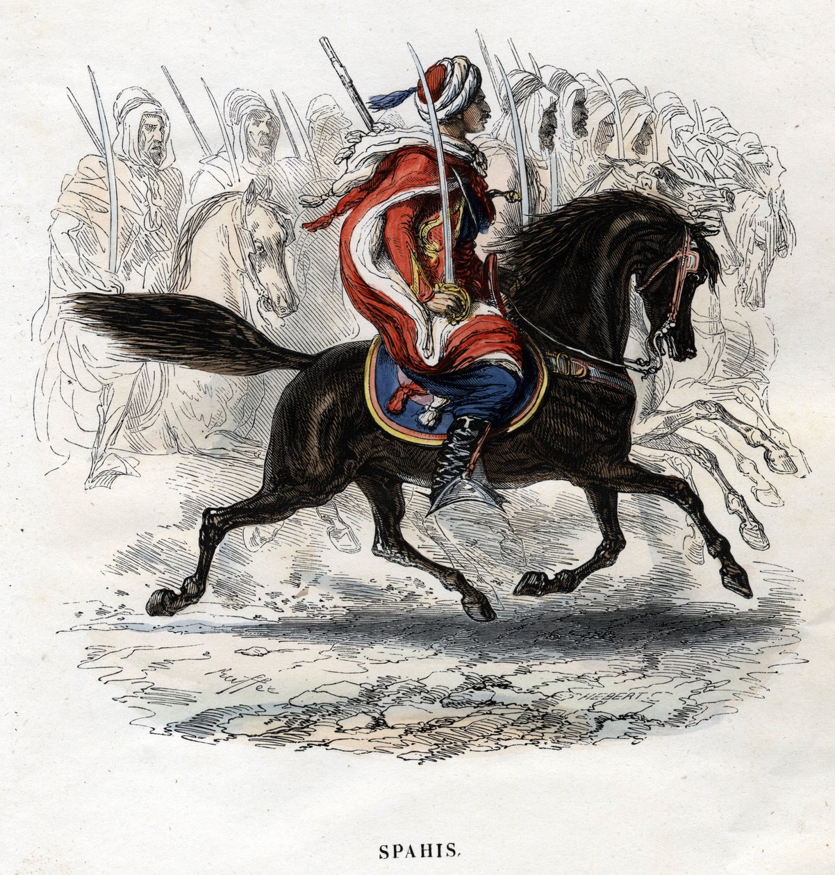 Spahis konny. Grawerunek z 1844 roku. autorstwa Unknown artist