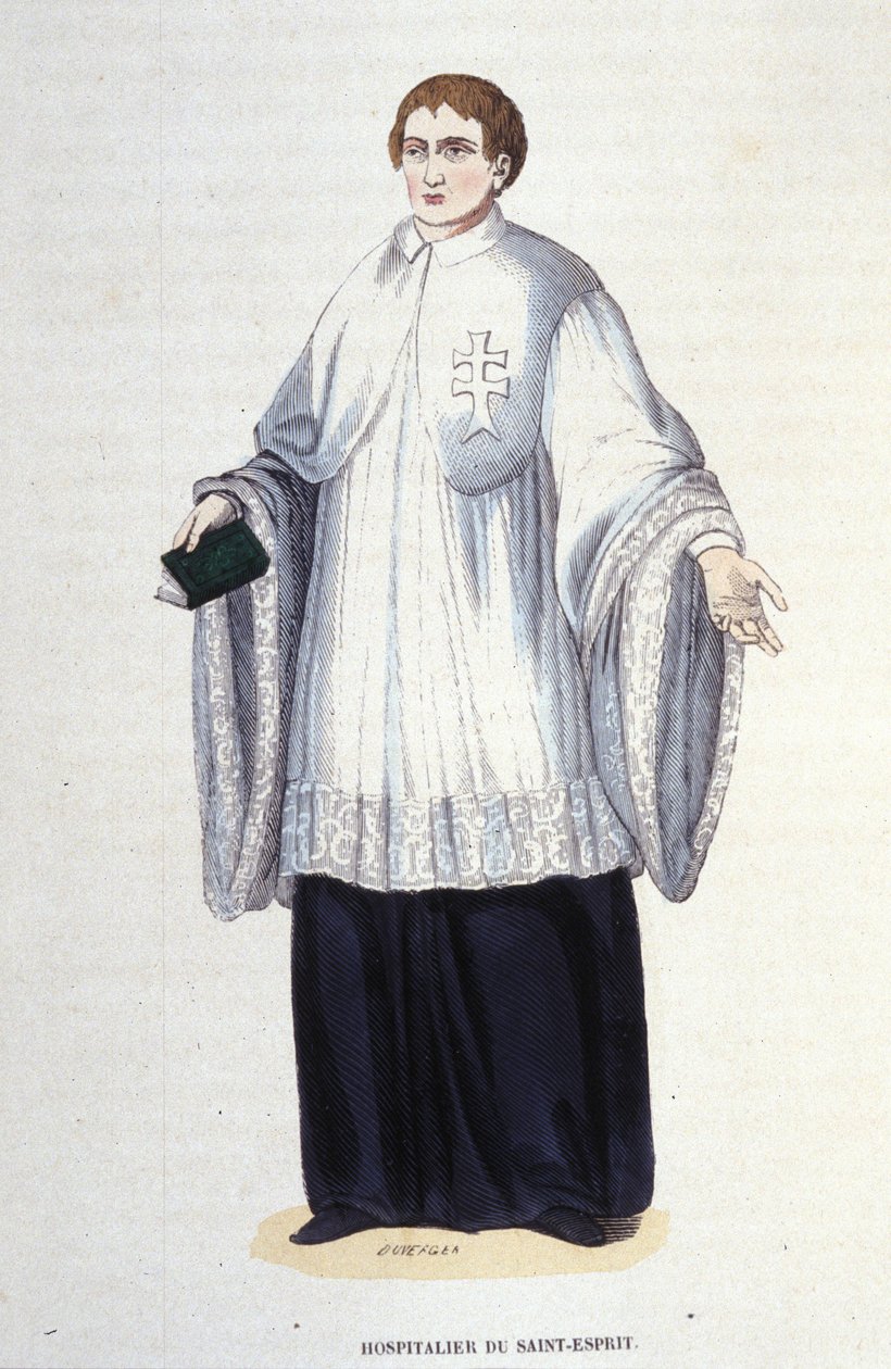 Szpitalnik Zakonu Wojskowo-Zakonnego Ducha Świętego ufundowany przez Henryka III w 1578 r. Rycina z XIX wieku. Prywatne Coll., Mediolan. autorstwa Unknown artist