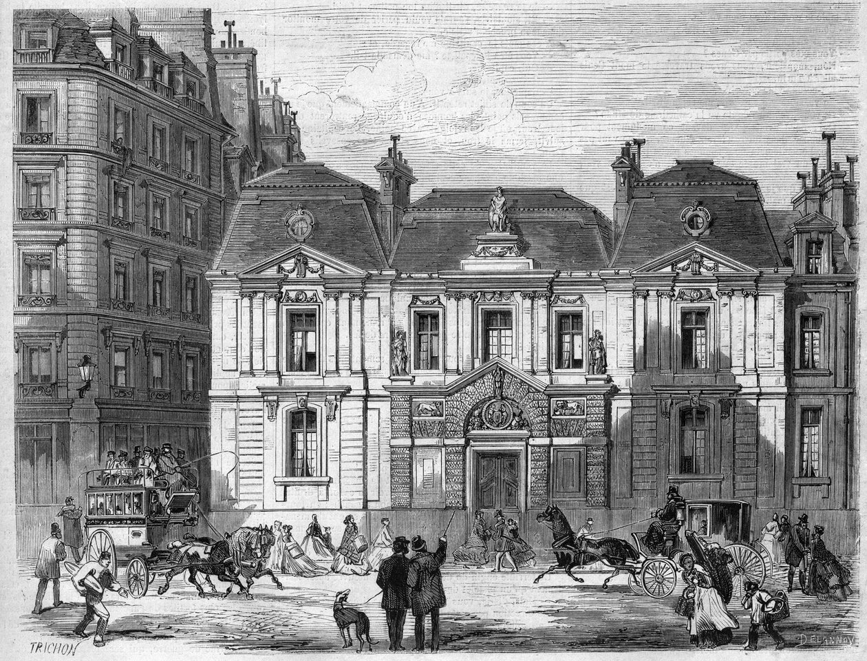 Hotel Carnavalet na ulicy, która wtedy nazywała się Kultura Sainte Catherine w Paryżu, dziś Musee Carnavalet rue de Sevigne w dzielnicy Marais. Grawerowanie w „”L