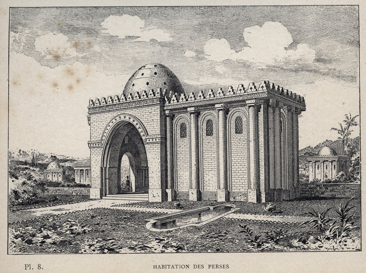 Mieszkalnictwo Persów - rycina z 1889 r. w „Historia zamieszkiwania ludzi na Wystawie Powszechnej z 1889 r., p. Charles GARNIER - Librairie centrale des beaux-arts Paris 1889 autorstwa Unknown artist