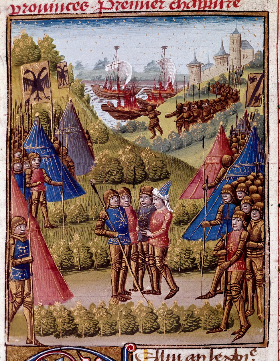 Jak Rzymianie porzucają prowincje swojego imperium Miniatura z „” Historii Rzymu”” (Ad urbe condita) autorstwa Tite Live (59 pne-17 ne) (Titus Livius), przekład Pierre Bressuire (ms. 310) 1450-1500 Chantilly, Muzeum Conde autorstwa Unknown artist