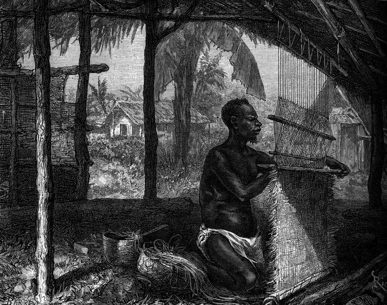 Ludzkie Zoo: tkacz zmiękczył Gabon na Wystawie Światowej w 1889 r. Grawer w „”Le Journal de la jeunesse”” autorstwa Unknown artist