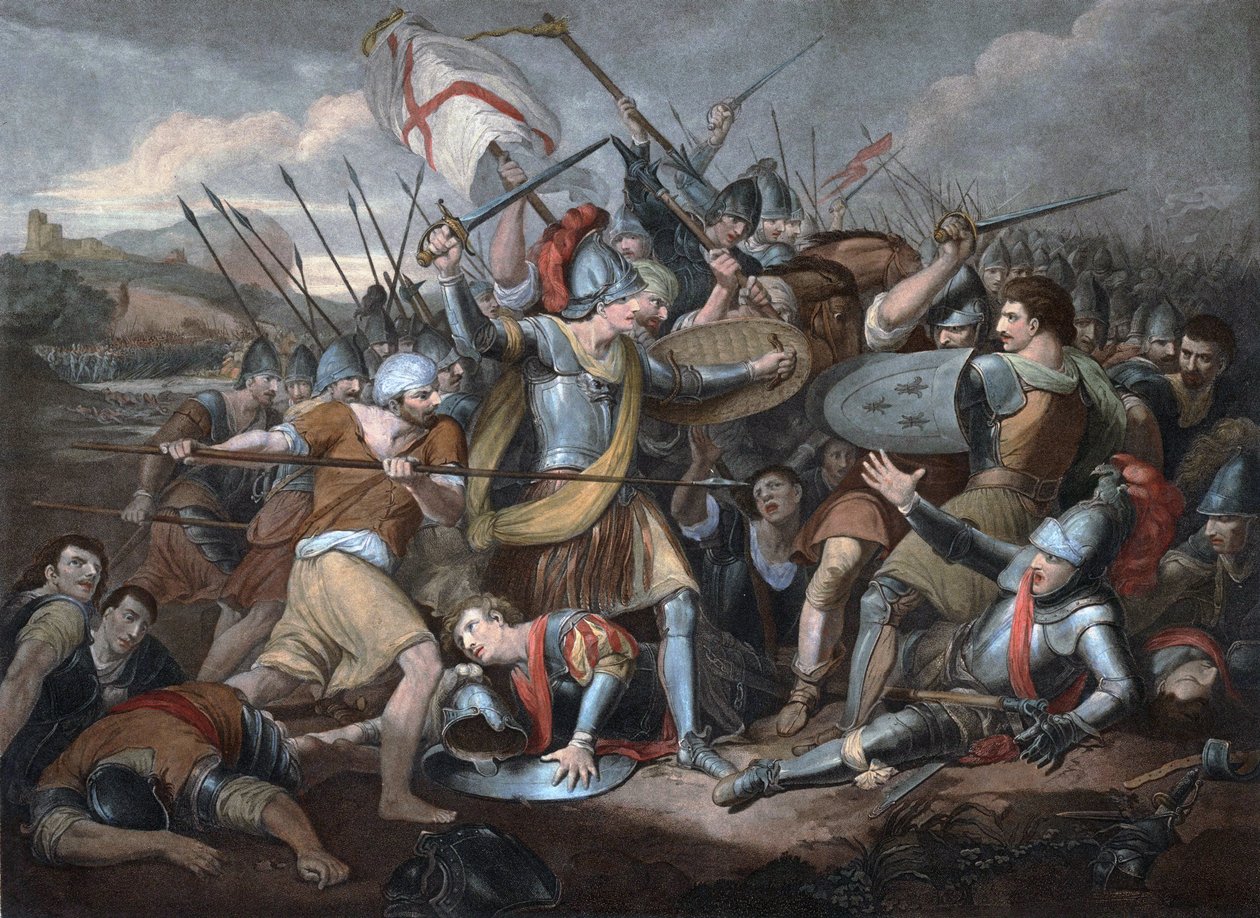Wojna stuletnia: „”Bitwa pod Agincourt w dniu 25.10.1415”” – Grawerowanie autorstwa Unknown artist