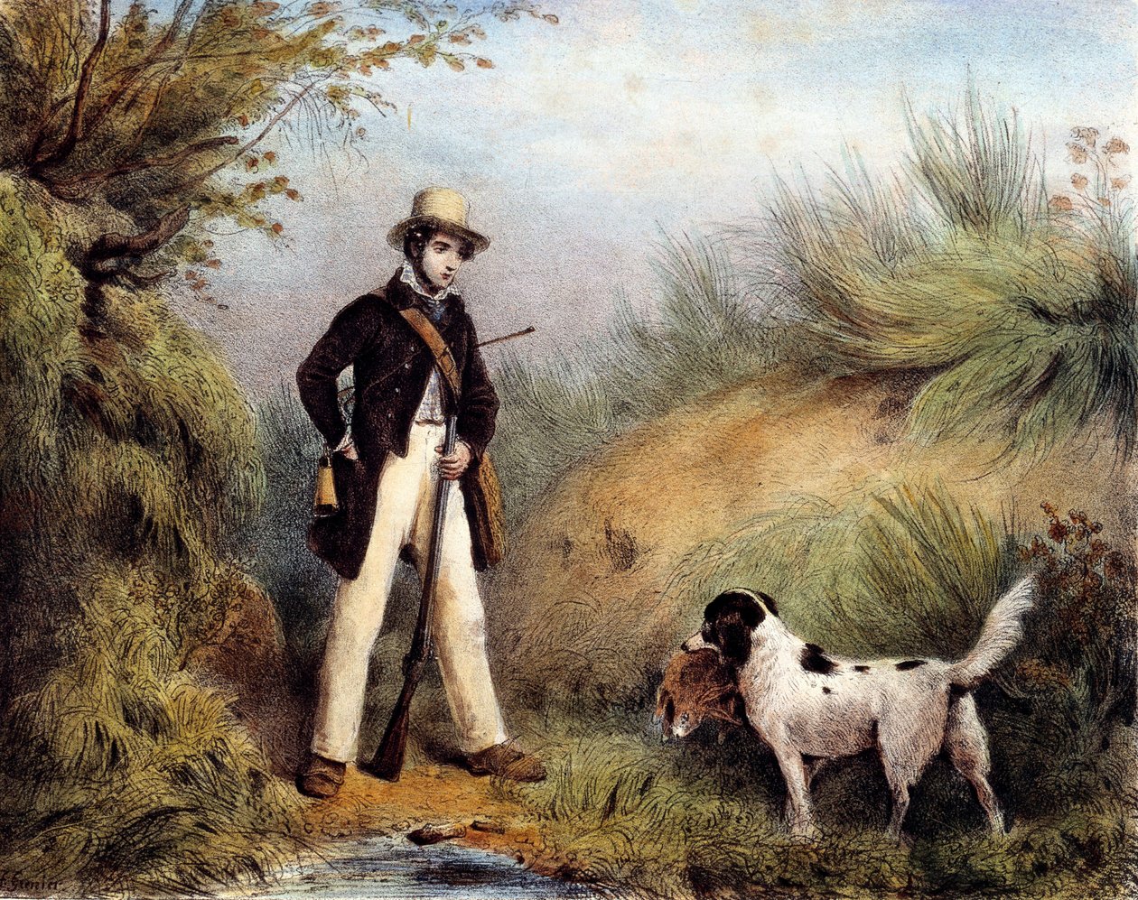 Hunter z psem. Druk z XIX wieku. Gien, muzeum polowań autorstwa Unknown artist