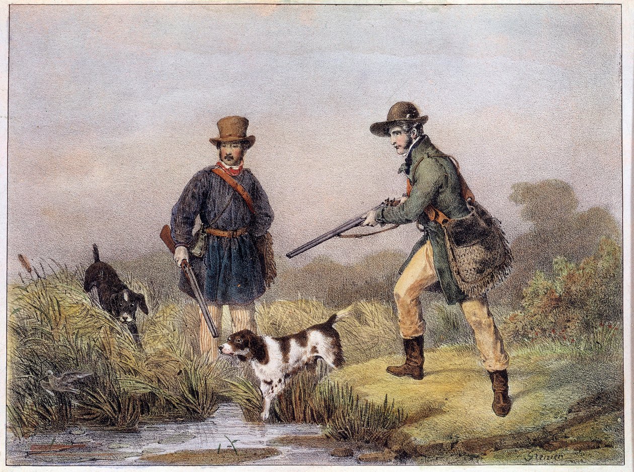 Myśliwi na bagnach Grafiki z XIX-wiecznego Gien, muzeum łowiectwa autorstwa Unknown artist