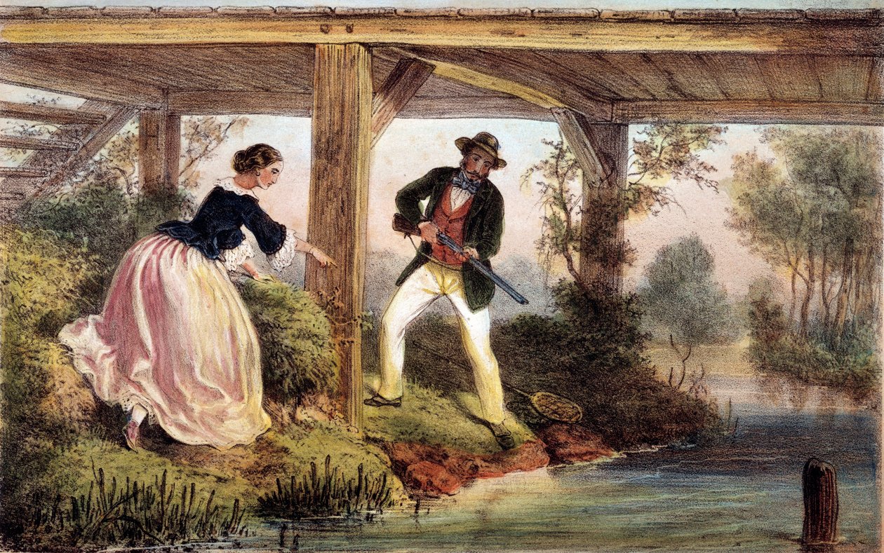 Polowanie na szczupaki w Anglii. Grawerowanie z XIX wieku. Gien, muzeum polowań autorstwa Unknown artist