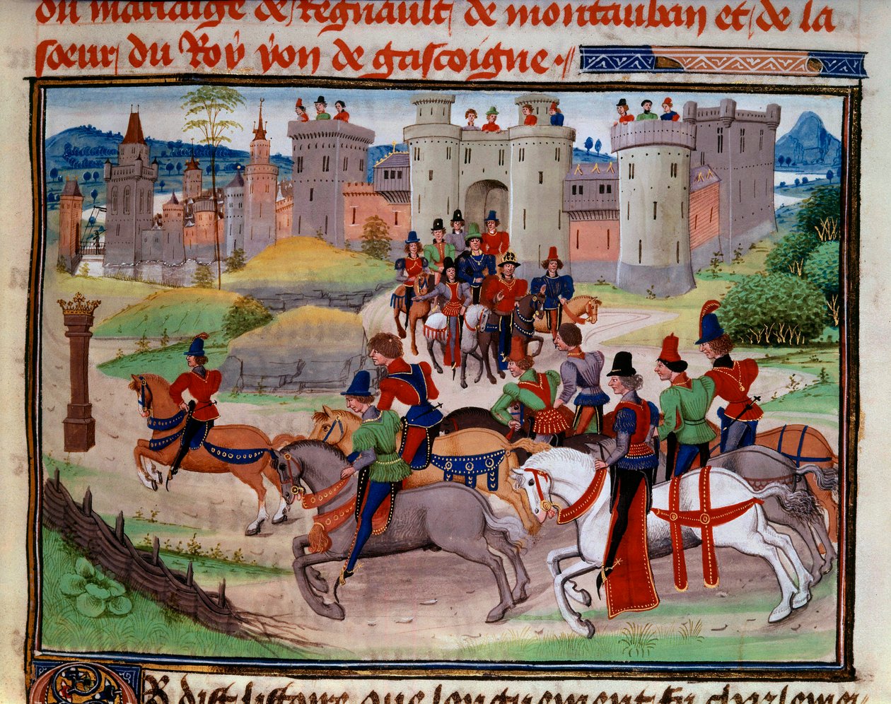 Scena polowania. Miniatura z rękopisu „Renaud de Montauban” lub „Les quatre fils Aymon” Loyseta Liedeta (czynny w latach 1448-1478). Ms. 5073. XV-wieczna Bibliotheque de l