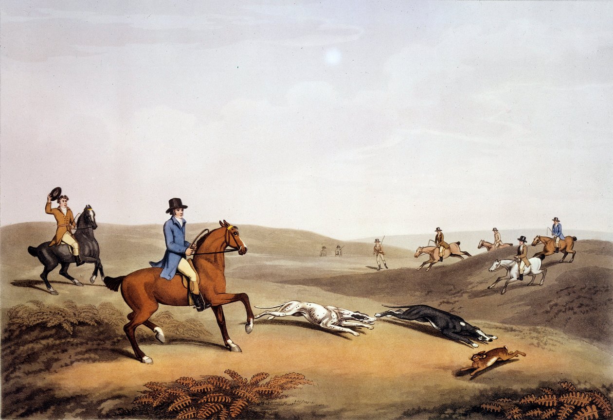 Scena myśliwska w Anglii. Grawerowanie z XIX wieku. Gien, muzeum polowań autorstwa Unknown artist